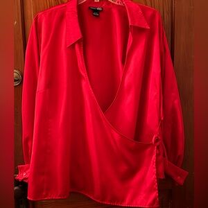 Chic Red Wrap Blouse